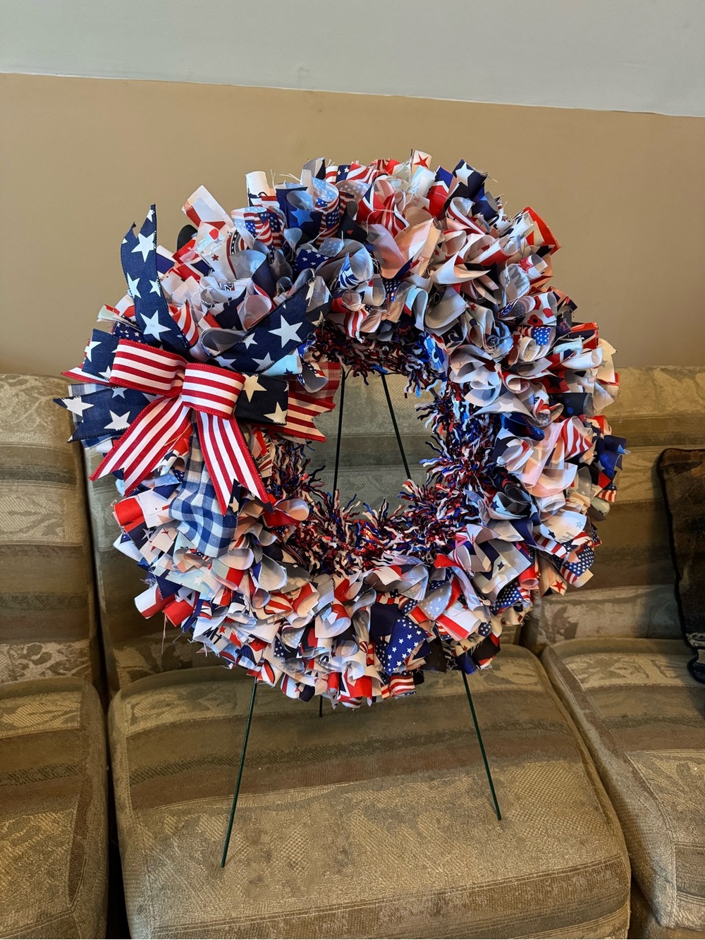 Patriotic Red White & Blue Holiday Wreath with Bow